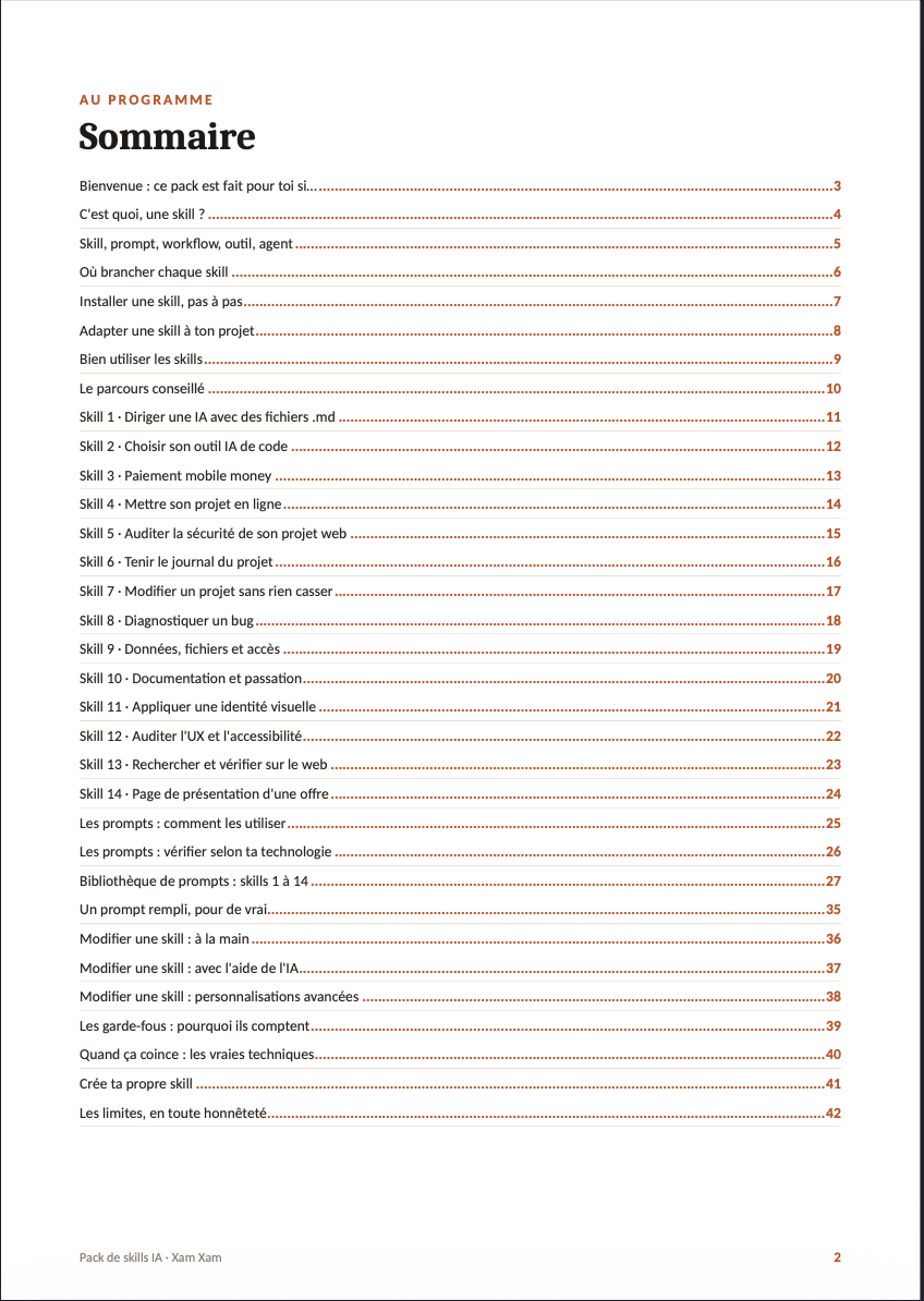 Aperçu, page 1 de Pack de Skills IA